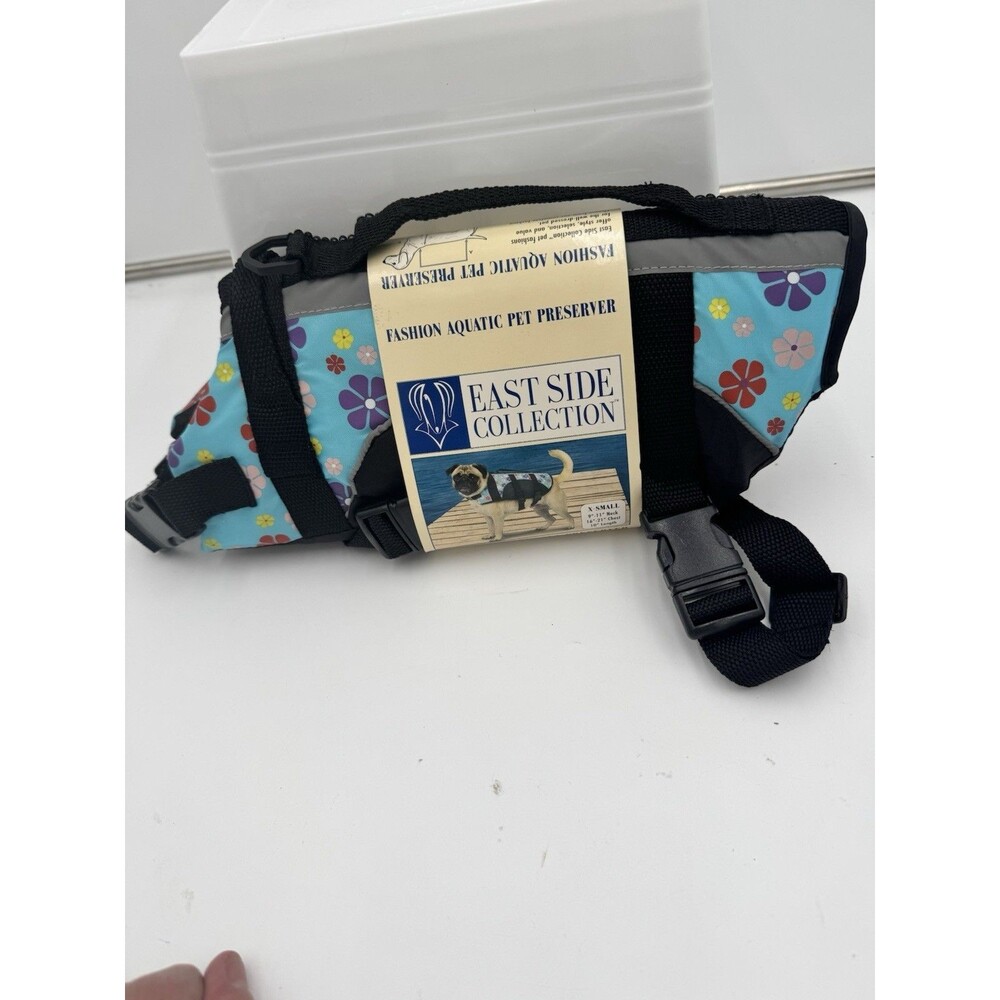 XS East Side Collection Aquatic Pet Preserver‎ Life Jacket Vest Floral Blue NEW - Picture 2 of 2